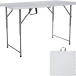4ft Folding Table Plastic Fold in Half w/Handle Heavy Duty Portable Indoor Outdoor for Garden Party Picnic Camping BBQ Dining Kitchen Wedding Market Event