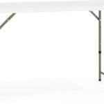 4' Rectangular Plastic Folding Event Table with Adjustable Legs and Carrying Handle, Bi-Fold Portable Banquet Table for Indoor/Outdoor Events, White