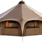 Canvas Tent Bell Tent 16.4ft*High9.2ft with Stove Jack for Glamping Family Camping Zipped Removable Floor