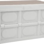 Portable 30L Outdoor Folding Storage Box with Wooden Cover, Multifunction Storage Box for Outdoor Supplies (White)