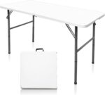 Folding Table,4ft Indoor Outdoor Heavy Duty Portable Folding Square Plastic Dining Table w/Handle, Lock for Picnic, Party, Camping (4 FT)-White - Image 2