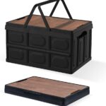 Collapsible Storage Bins Box with Lids and Handle, 30L Portable Plastic Storage Crate Containers Totes,  Stackable Foldable Camping Basket Supplies for Camp Fishing Car RV, Office (Black)