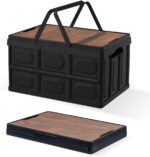 Collapsible Storage Bins Box with Lids and Handle, 30L Portable Plastic Storage Crate Containers Totes,  Stackable Foldable Camping Basket Supplies for Camp Fishing Car RV, Office (Black)