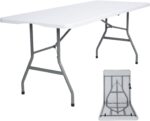 Folding Table 6ft Plastic Folding Table Indoor & Outdoor for Picnic, Camping,BBQ and Party, with Powder Coated Steel Legs and Built in Carry Handle, White