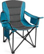 Oversized Folding Camping Chair, Outdoor Padded Camping Chair Support 300 LBS with Cup Holder and Cooler Bag, Portable Lawn Chair for Beach Picnic Sports, (Blue)