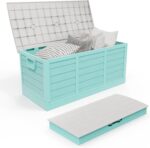 Foldable 75 Gallon Outdoor Storage Box, Plastic Storage Containers with Lid, Patio Deck Box Furniture for Garden, Pool, Balcony, Yard (Green)