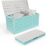 Foldable 75 Gallon Outdoor Storage Box, Plastic Storage Containers with Lid, Patio Deck Box Furniture for Garden, Pool, Balcony, Yard (Green)