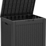 Outdoor Storage Box, Resin Deck Boxes Indoor and outdoor, Waterproof Storage Box Lockable Lid (Black, 35 Gallon)