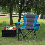 Oversized Folding Camping Chair, Outdoor Padded Camping Chair Support 300 LBS with Cup Holder and Cooler Bag, Portable Lawn Chair for Beach Picnic Sports, (Blue) - Image 2